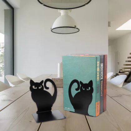 1 Pair Black Cute Cat Metal Bookends